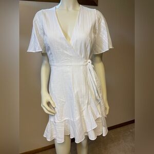 Gianni Bini Dress Sz XS Wrap Around Lined 100% Cotton Flutter Sleeve EUC!